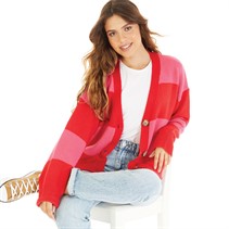 Brave Soul Womens Headley Cardigan Red/Pink Stripe