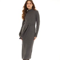 Brave Soul Womens Murphy Roll Neck Rib Dress Charcoal