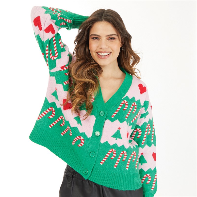 Brave Soul Womens Christmas Joyful Cardigan Multi