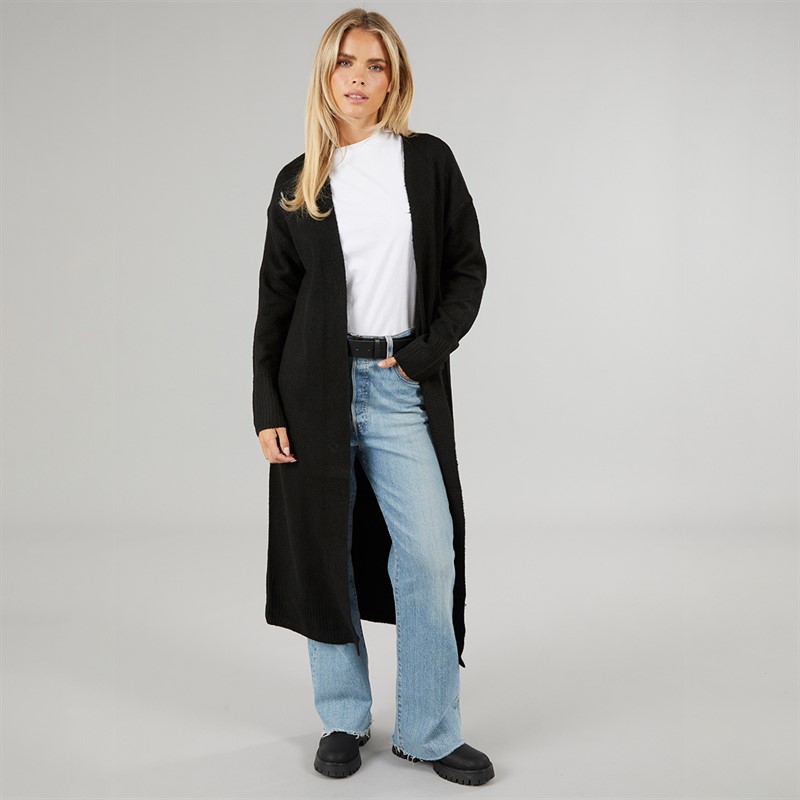 Brave Soul Womens Laos Drop Shoulder Maxi Cardigan Black