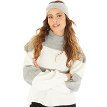 Brave Soul Womens Mollie Crew Neck Jumper With Balloon Sleeves Silver Grey/Ivory Stripe