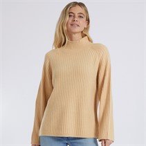 Brave Soul Womens Juliet Ribbed Turtle Neck Jumper Biscuit