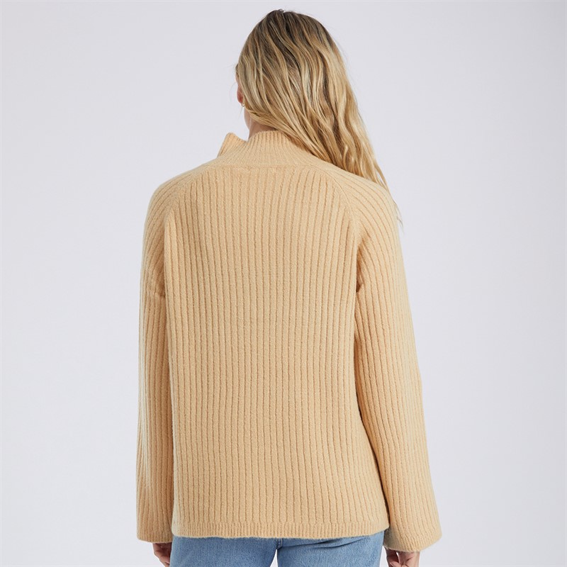 Brave Soul Womens Juliet Ribbed Turtle Neck Jumper Biscuit