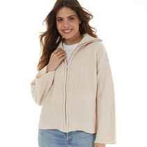 Brave Soul Womens Lowton Fisherman Zip Through Cardigan Stone