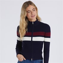 Brave Soul Womens Retro Zip Through Turtle Neck Cardigan Navy/Wine/Ivory