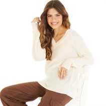 Brave Soul Womens Max Fisherman V Neck Jumper Cream