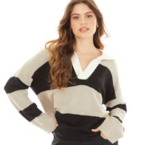 Brave Soul Womens Ditto Collar Jumper Mink/Black Stripe