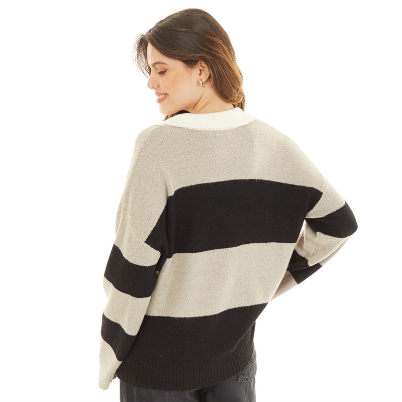 Brave Soul Womens Ditto Collar Jumper Mink/Black Stripe