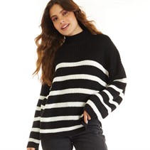 Brave Soul Womens Downmoor Fisherman Turtle Neck Jumper Black/Ivory