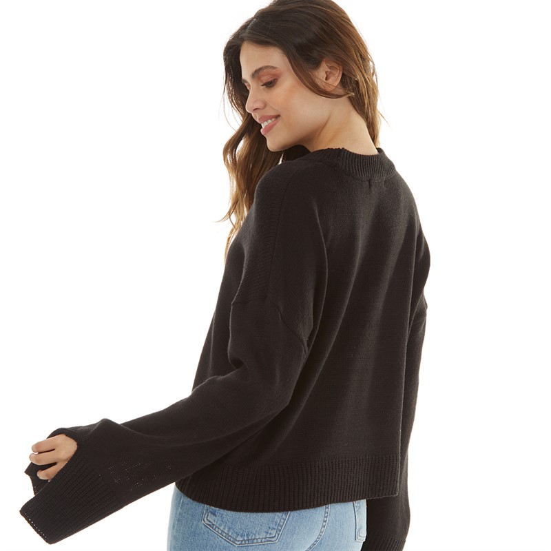 Brave Soul Womens Moxy Crew Neck Jumper Black