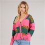 Brave Soul Womens Christmas Cardigan Pink/Green Stripe