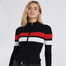 Brave Soul Womens Retro Zip Through Turtle Neck Cardigan Black/Red/White