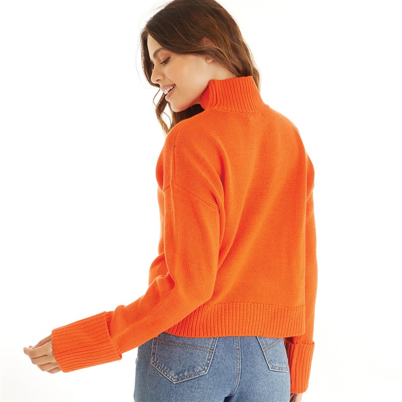 Brave Soul Womens Anna Turtle Neck Fisherman Jumper Orange