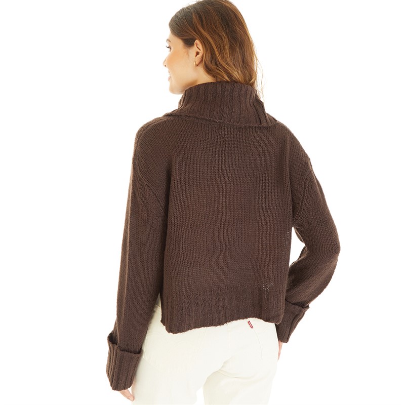 Brave Soul Womens Capitso Roll Neck Jumper Brown