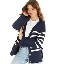 Brave Soul Womens Ebony Cardigan Navy/Ivory Stripe