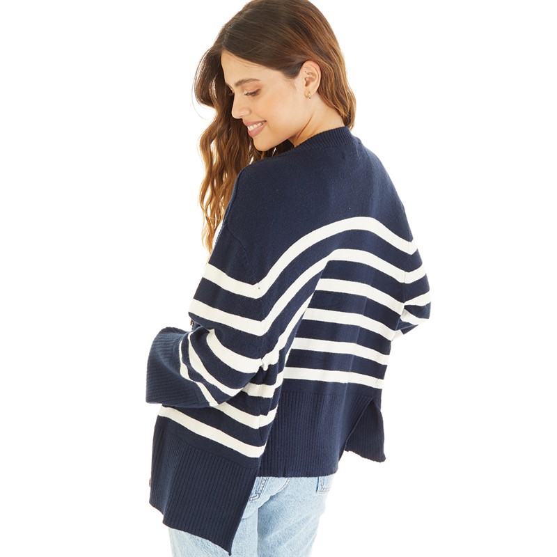 Brave Soul Womens Ebony Cardigan Navy/Ivory Stripe