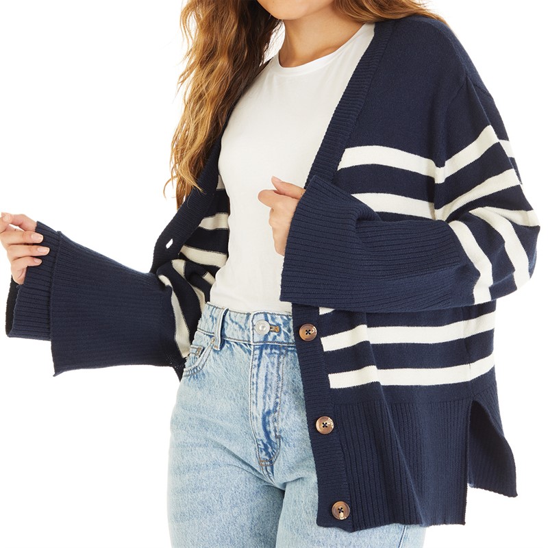 Brave Soul Womens Ebony Cardigan Navy/Ivory Stripe