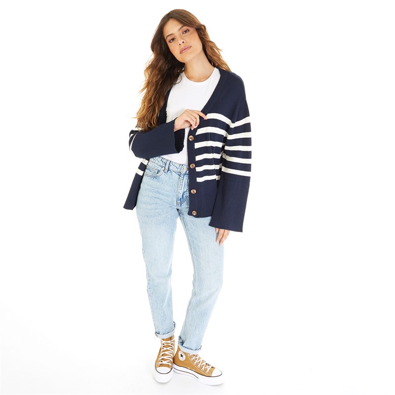 Brave Soul Womens Ebony Cardigan Navy/Ivory Stripe