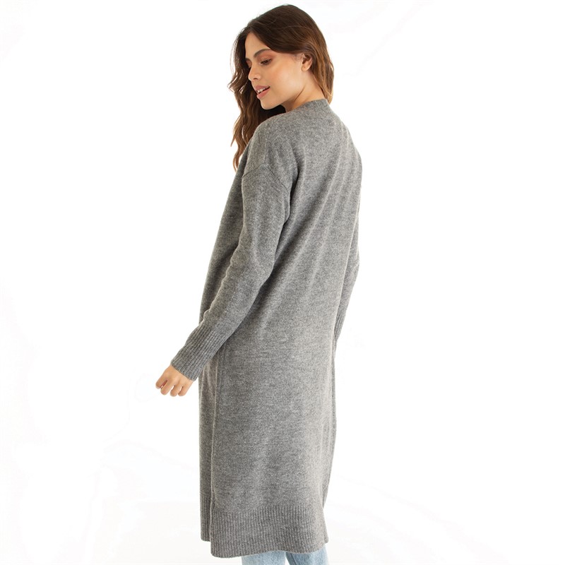 Brave Soul Womens Laos Drop Shoulder Maxi Cardigan Mid Grey Melange