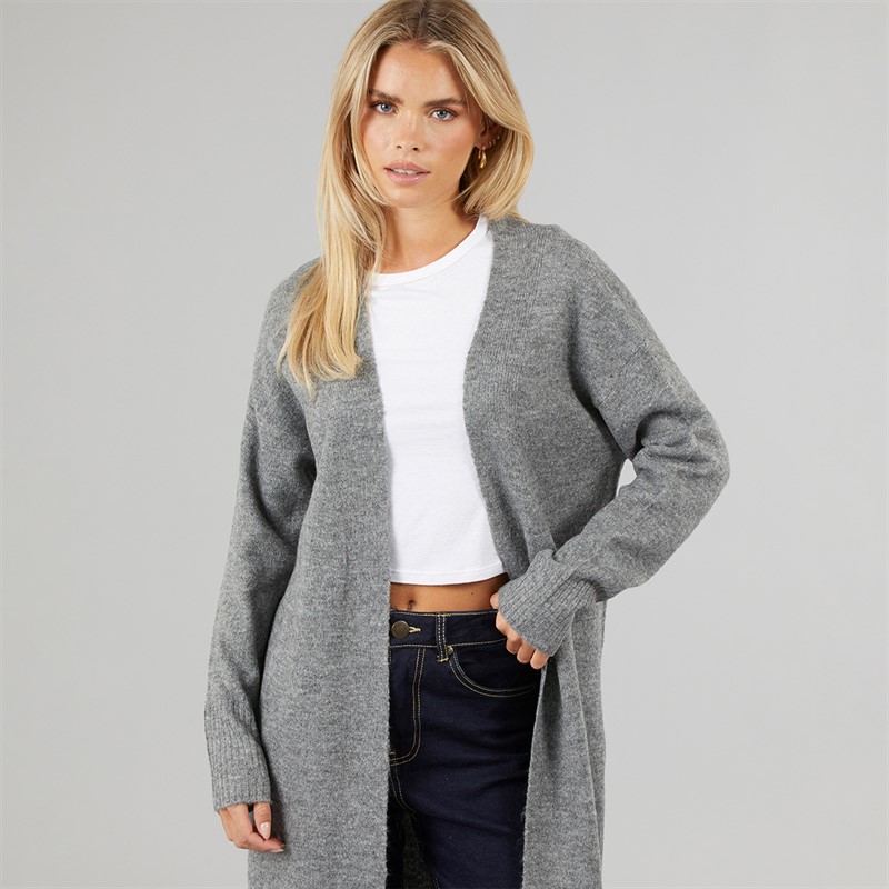Brave Soul Womens Laos Drop Shoulder Maxi Cardigan Mid Grey Melange