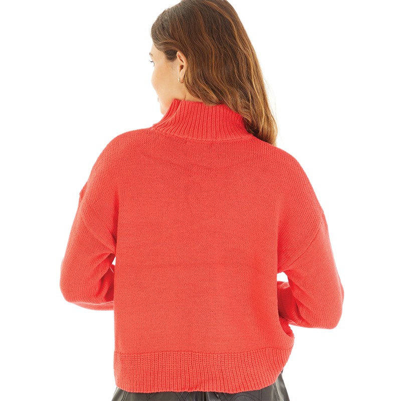 Brave Soul Womens Anna Turtle Neck Fisherman Jumper Red