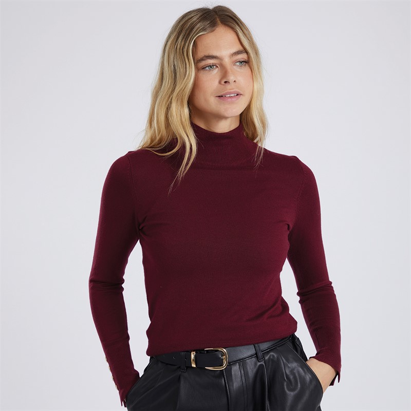 Brave Soul Womens Giron Turtle Neck Jumper Wine