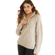 Brave Soul Womens Tommy Half Zip Jumper Stone