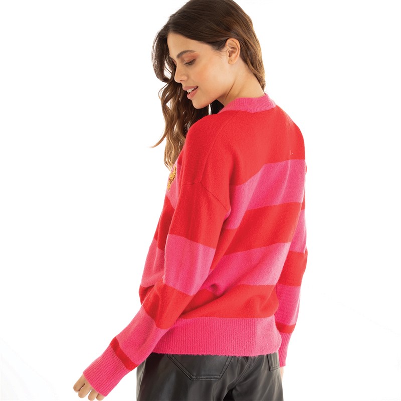 Brave Soul Womens Christmas Bright Jumper Red/Pink Stripe