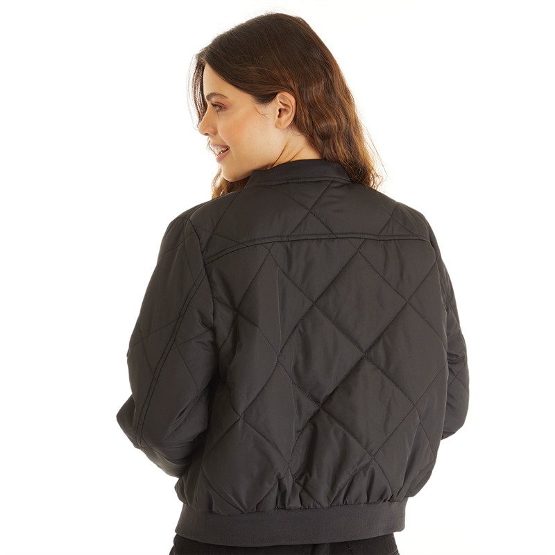 Brave Soul Womens Kajaldiam1 Quilted Bomber Jacket Black