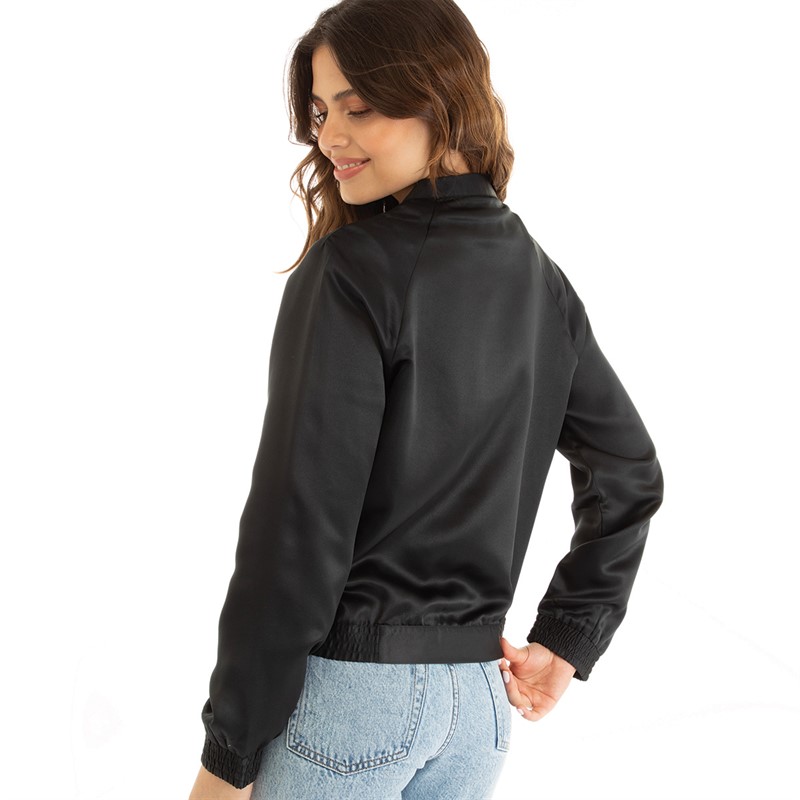 Brave Soul Womens Maisie Satin Bomber Jacket Black