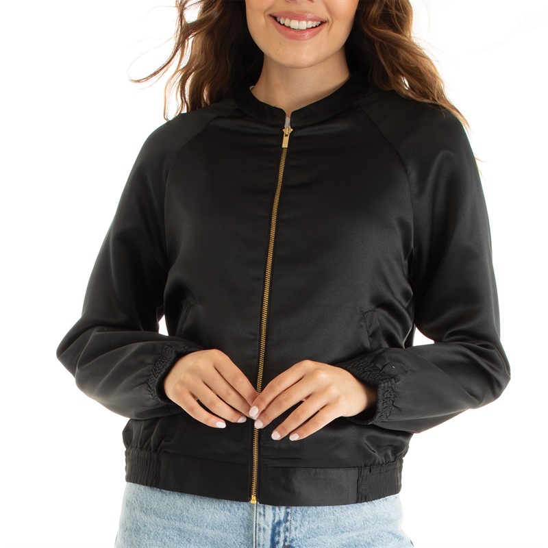 Brave Soul Womens Maisie Satin Bomber Jacket Black