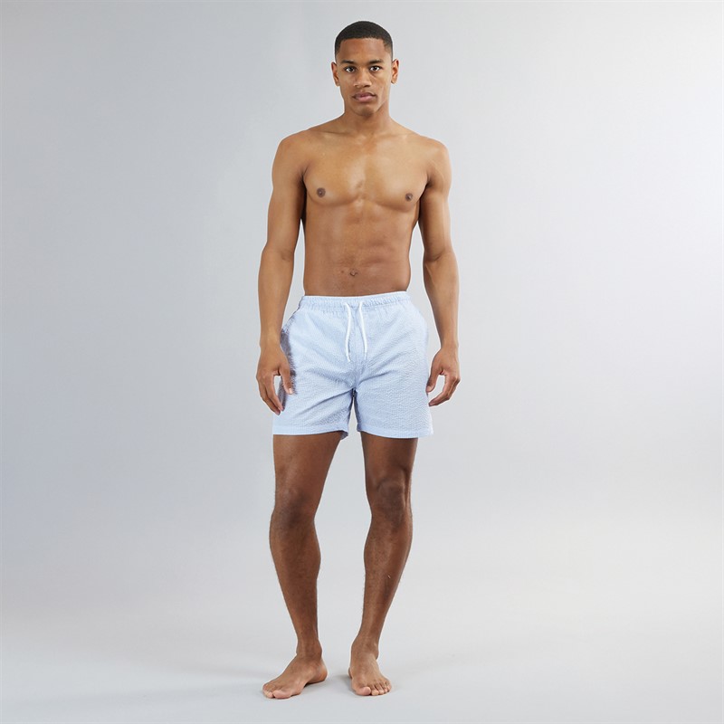 Brave Soul Mens Salou Swim Shorts Pale Blue/White Stripe