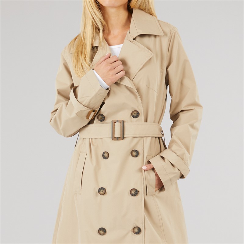 Brave Soul Womens Ayer Maxi Trench Coat Stone