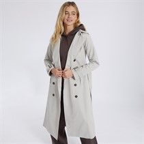 Brave Soul Womens Ayer Maxi Hooded Trench Coat Light Stone