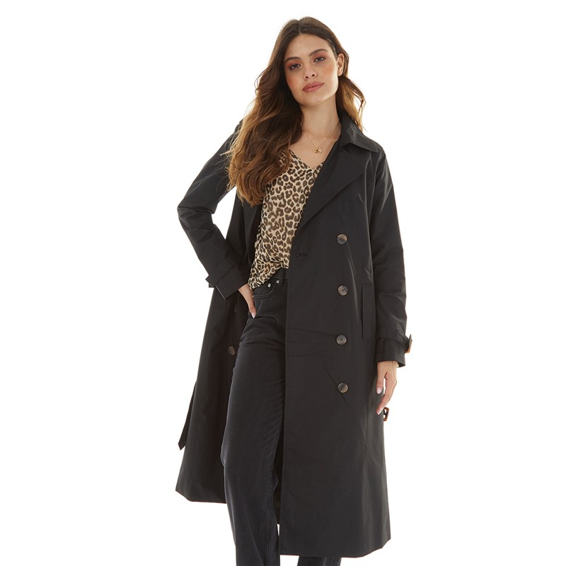 Brave Soul Womens Ayer Maxi Trench Coat Black