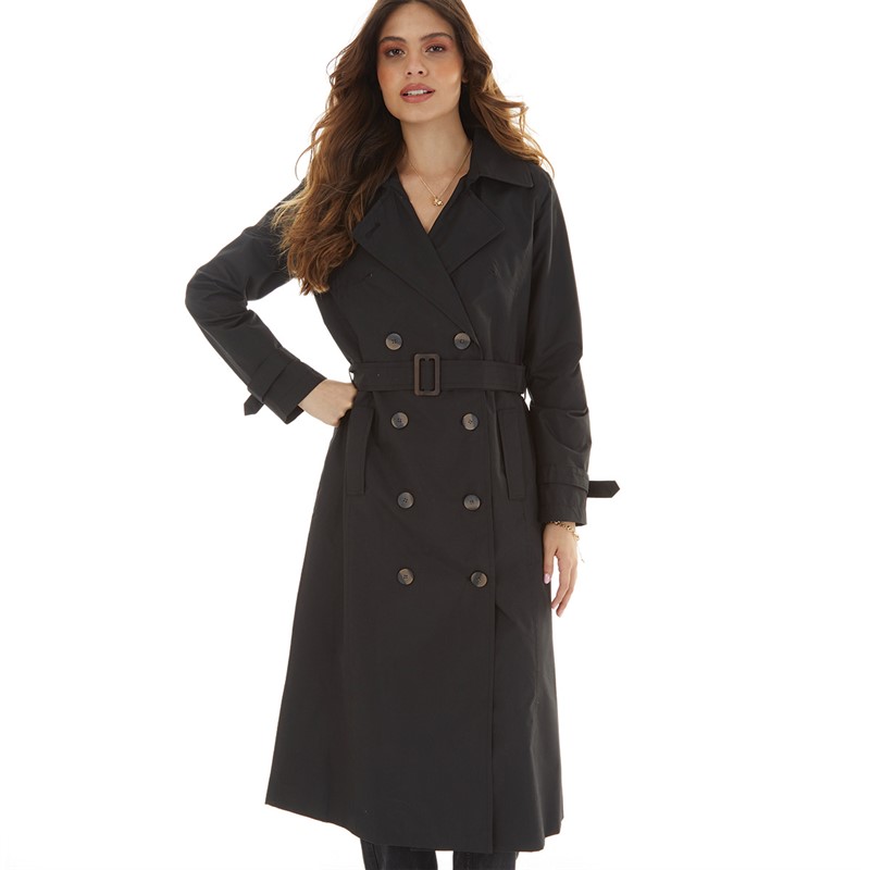 Brave Soul Womens Ayer Maxi Trench Coat Black