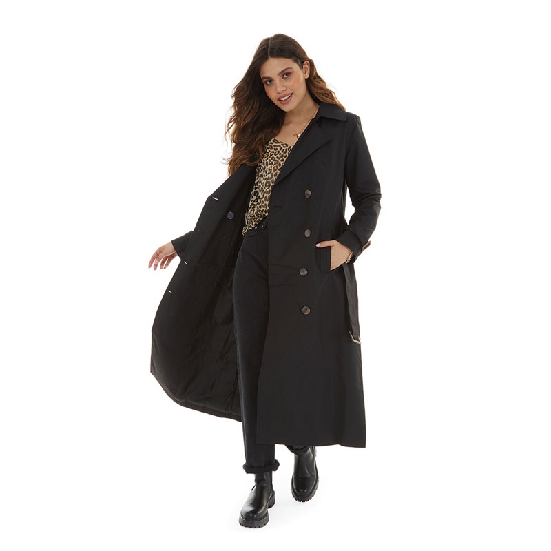 Brave Soul Womens Ayer Maxi Trench Coat Black