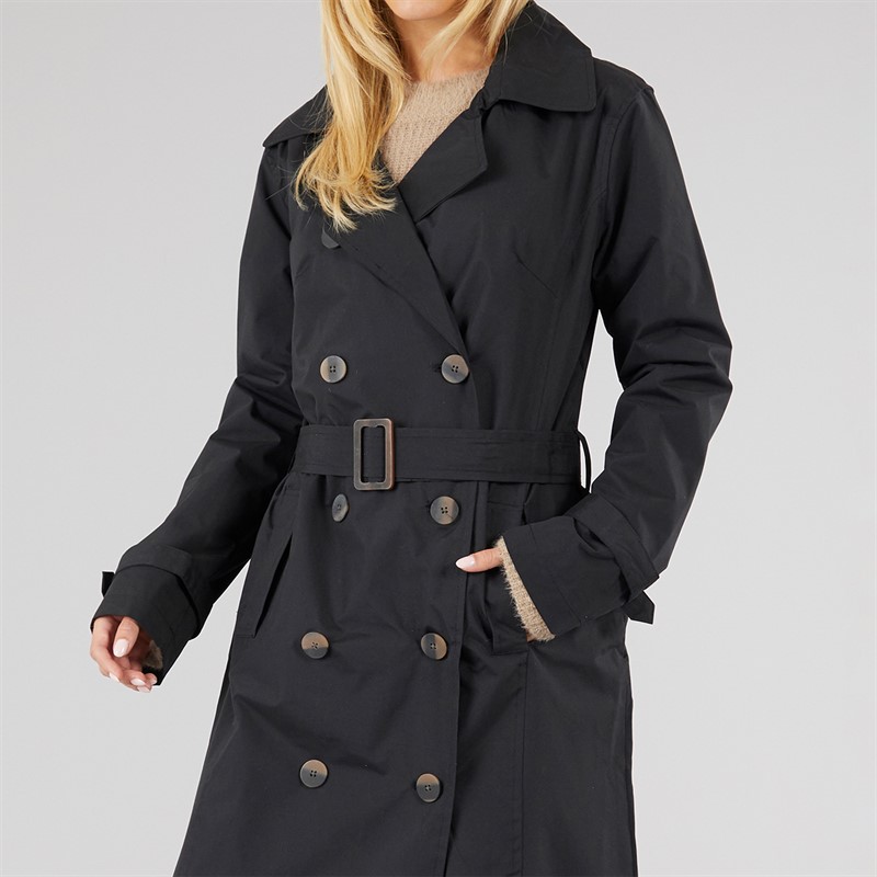 Brave Soul Womens Ayer Maxi Trench Coat Black