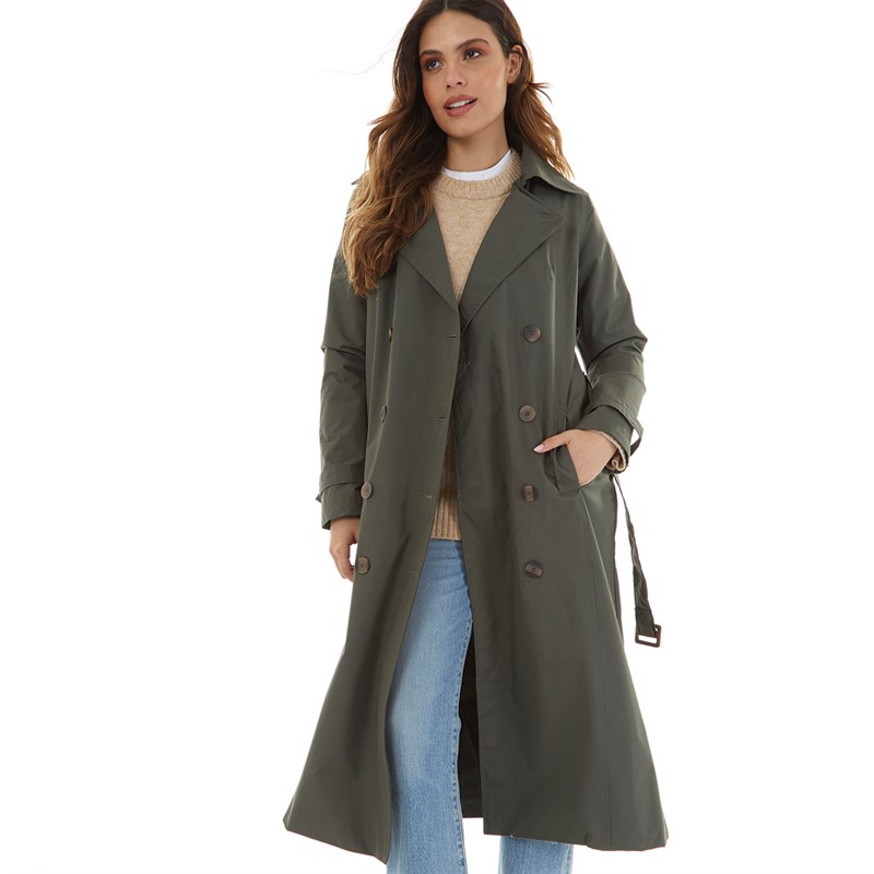 Brave Soul Womens Ayer Maxi Trench Coat Khaki