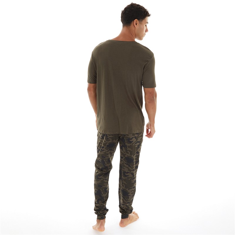 Brave Soul Mens Camo Loungewear T-Shirt And Joggers Set Khaki/Camo