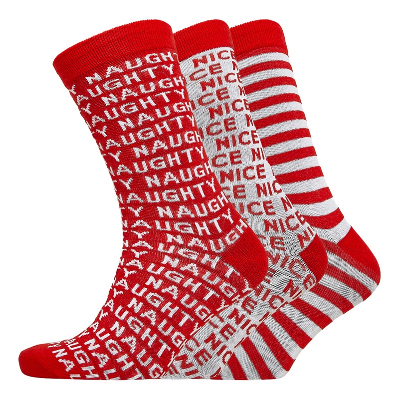 Brave Soul Mens Nice Xmas Three Pack Socks Red/White