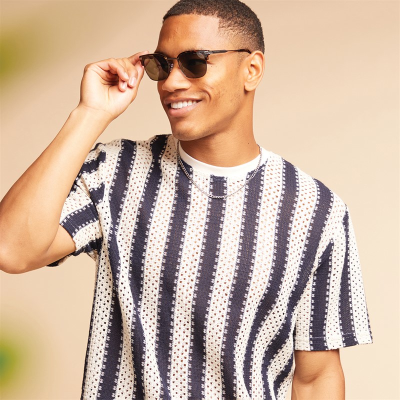 Brave Soul Mens Charleton T-Shirt Cream/Navy