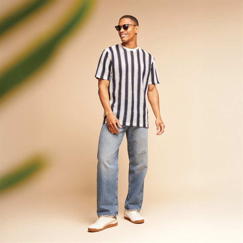 Brave Soul Mens Charleton T-Shirt Cream/Navy