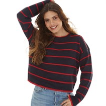 Brave Soul Womens Mason Jumper Navy/Red