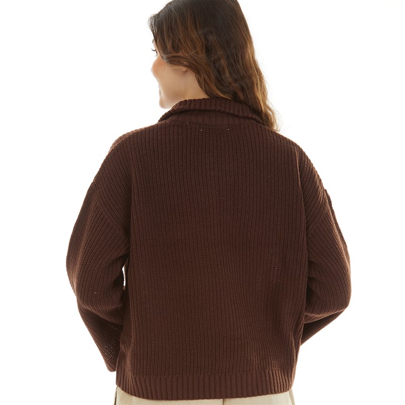 Brave Soul Womens Figira Half Zip Jumper Brown