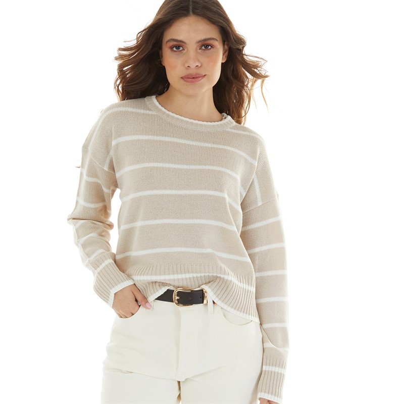 Brave Soul Womens Mason Jumper Beige/White