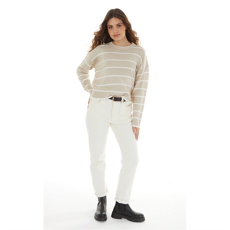 Brave Soul Womens Mason Jumper Beige/White