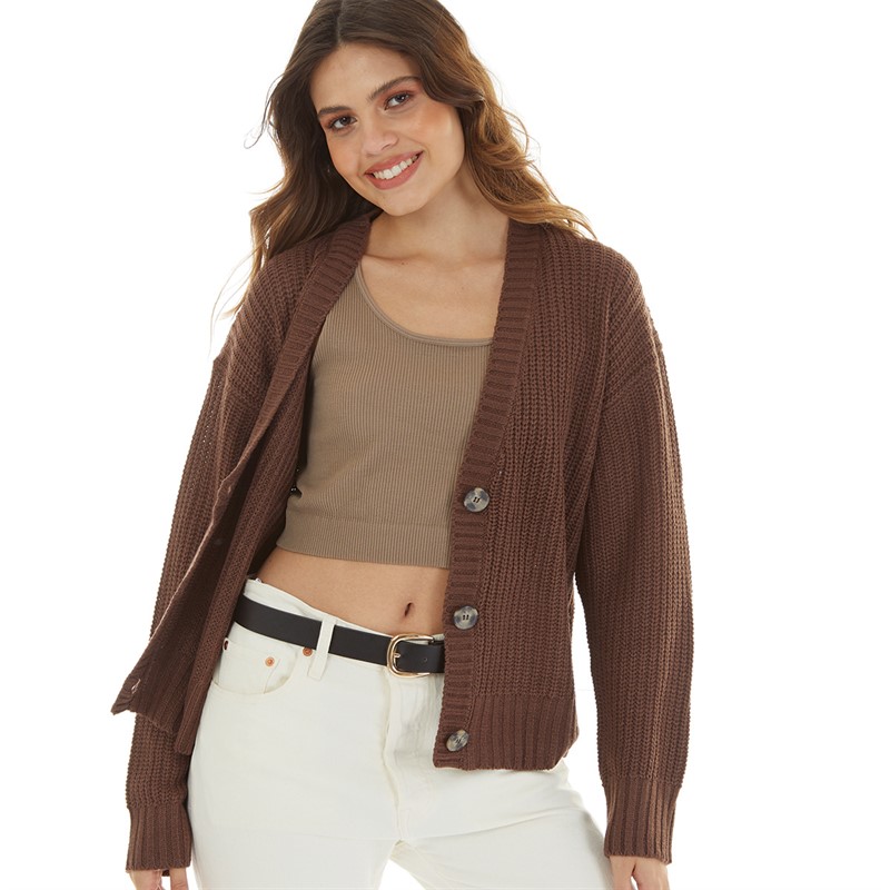 Brave Soul Womens Daisy Cardigan Brown