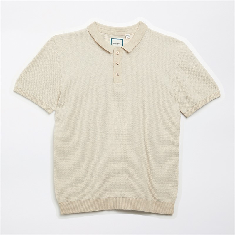Brave Soul Boys Short Sleeve Button Placket Knitted Polo Beige/White