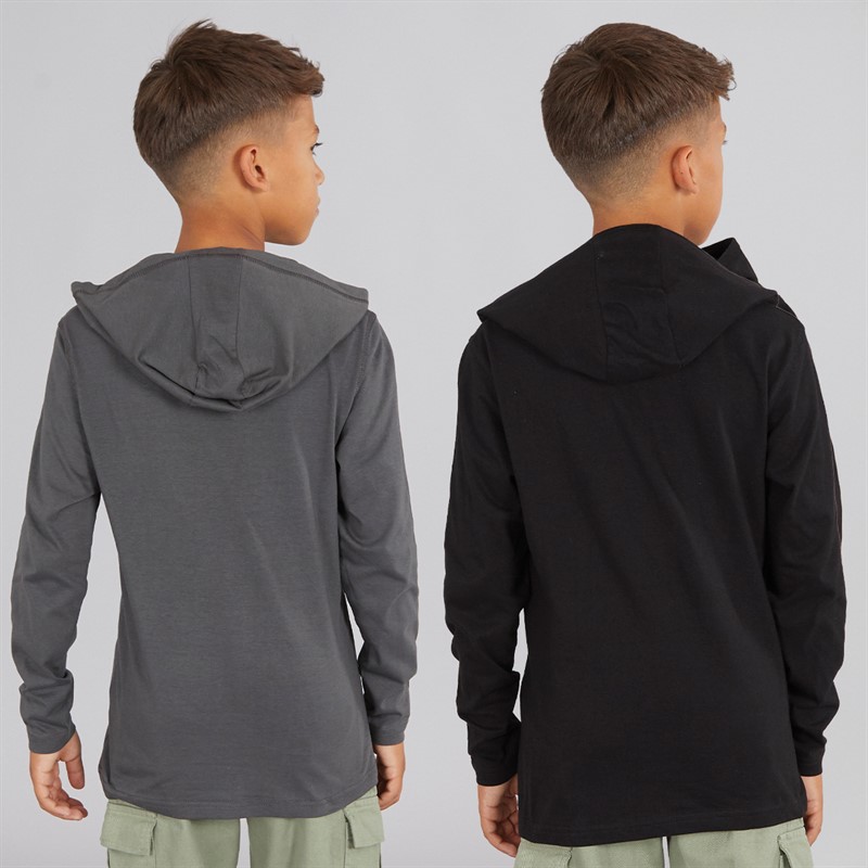 Brave Soul Boys Two Pack Long Sleeve Hoodie Tops Dark Grey/Black